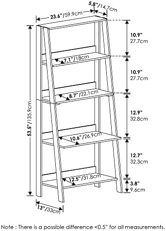 5-Tier Ladder Bookcase, Open Storage Ladder Bookshelf, Display Shelf, Book Shelf, 13 x 23.6 x 53.5, for Living Room, Hom