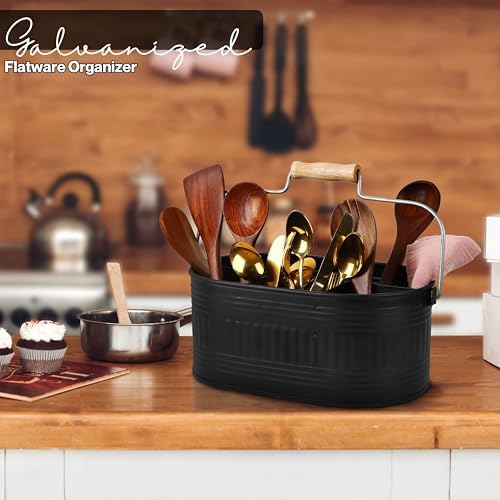 Alpha Living Home Silverware Caddy Black 4 Section Galvanized Organizer