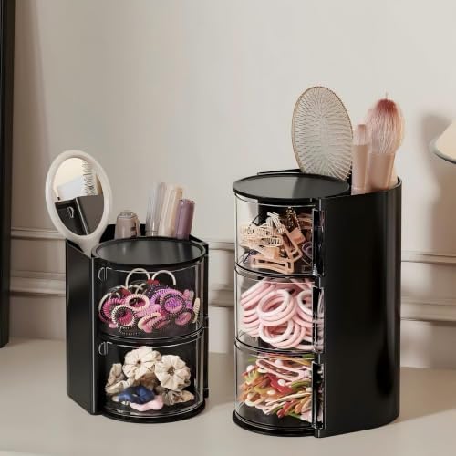 Azurphoric Hair Accessories Organizer with Hair Brush Holder(Black,3-Layer)