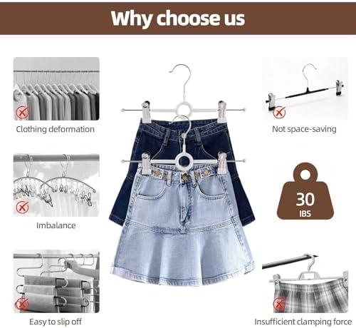 Pants Hangers with Clips,20 Pack 12Inch Adjustable Heavy Duty Metal Hangers,Space Saving Skirt Hangers for Women,Non-Slip Shorts Jeans Trousers Clothes Hangers