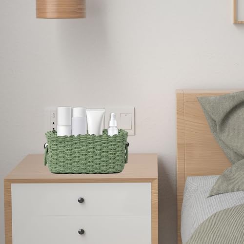 Woven Paper Rope Wicker Basket for Organizing(Set of 3,Green)