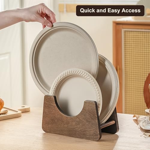 Paper Plate Holders Acacia Wood for 7-10 inch Disposable Plate,2PCS