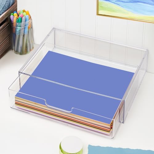 STORi STAX Plastic Stackable Organizer Drawer in Clear | 12.5-inches Wide | Organize Office Desk Accessories and Sort Letter-Size Paper | Made in USA (Pack of 3)