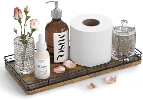 Bathroom Toilet Tank Tray, 13" Wood Storage Basket Back of Toilet Basket Organizer, Vanity Tray for Perfume Makeup Candl