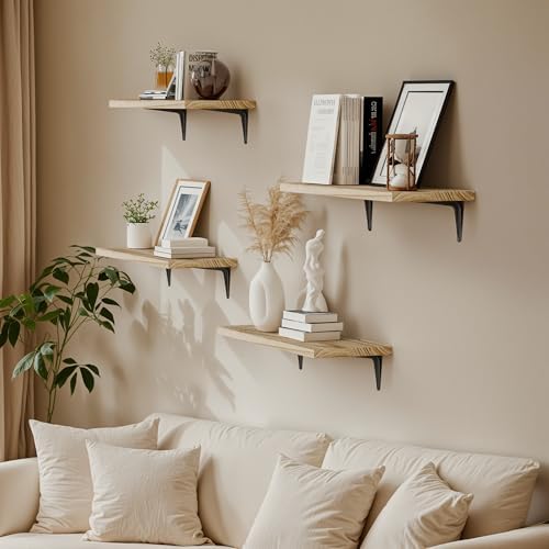 SKYSEN Floating Shelves for Wall Set of 6, 15.7in Wood Wall Shelf for Decor, Bathroom, Bedroom, Storage, Book,Kitchen, L