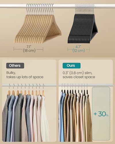 SONGMICS Wooden Hangers, 20 Pack, Basic Wood Clothes Hangers, Space Saving