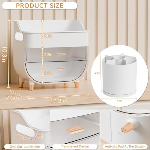 Yieach White Make up Organizer for Countertop,Vanity,Large Capacity Bathroom Makeup Skincare Organizers With Brush Holde