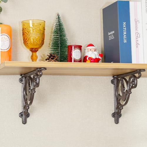 Sungmor 9.2 Inch Cast Iron Brackets for Shelves - 2 Pack Rustic Brown