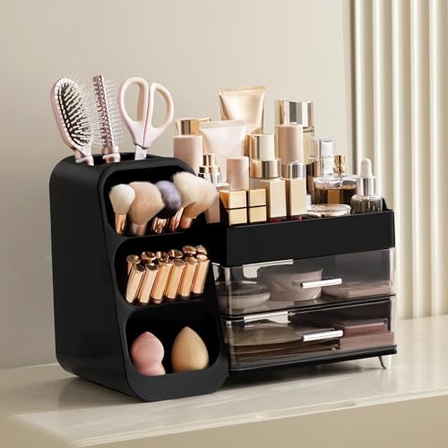 HBlife Cologne Organizer for Men Makeup Organizer with Brush Holder for Vanity, Large Plastic Bathroom Countertop Organi
