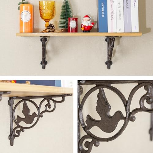Sungmor 9.2 Inch Cast Iron Brackets for Shelves - 2 Pack Rustic Brown
