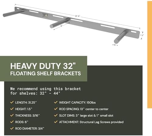 Floating Shelf Bracket - 32” Hidden Shelf Brackets, 150 LB Weight Capacity, Supports Wall Mounted Floating Shelves of An