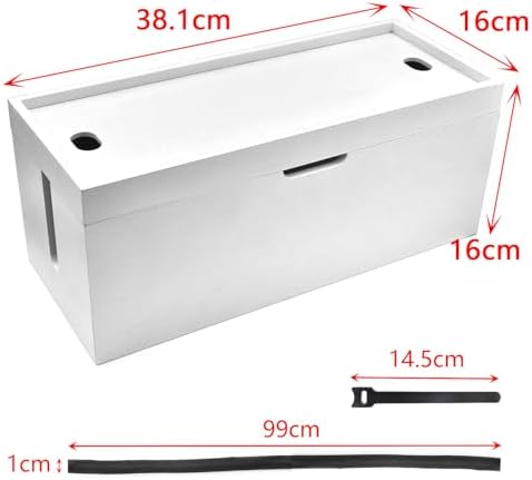 15 Inch Bamboo Large Cable Management Box, White Cord Organizer