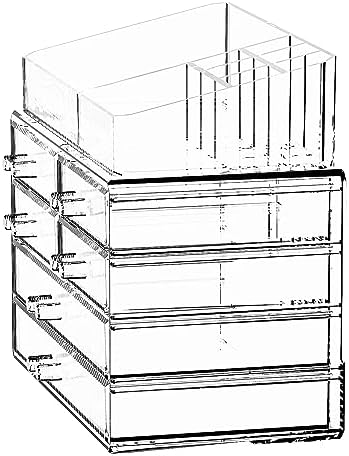 ZHIAI Stackable Storage Drawers, Acrylic Bathroom Counter Organizer Clear Makeup Organizers for Vanity, Kitchen Cabinets
