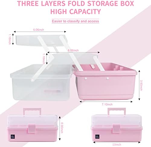 Creahaus 13 inch Art Craft Organizer Storage Box with 3 Layer, Multipurpose Plastic Tool Box with Handle for Sewing, Art