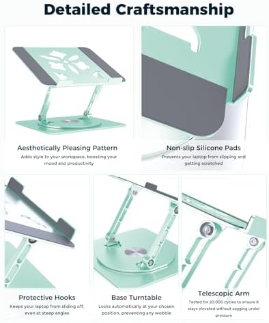 Aoviho 360° Rotating Laptop Stand for Desk | Adjustable, Foldable, Portable Aluminum Ergonomic Riser | Compatible with M