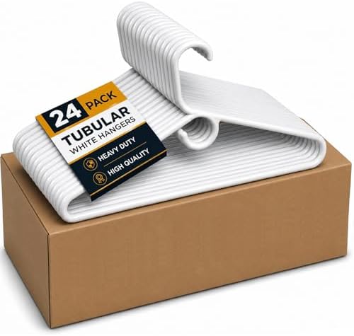 Heavy Duty White Hangers Tubular Plastic Hangers, Set of 24 (Heavy Duty)