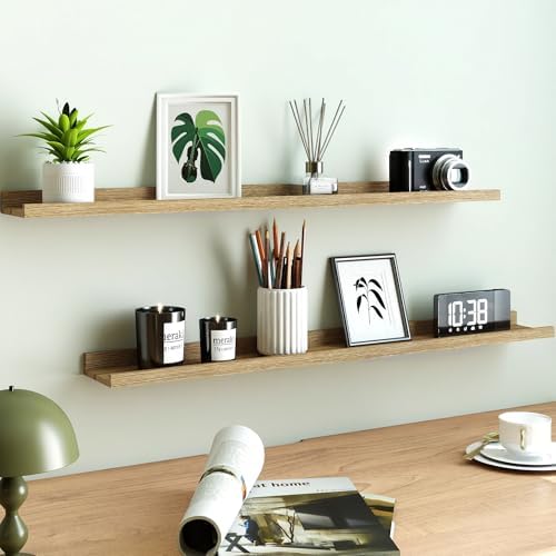 Oak Floating Shelves for Wall Decor, 36 in Shelf with Lip, 2 Set