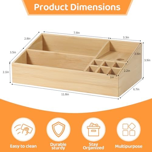 Bamboo Makeup Desk Organizer, Makeup Storage Organization Table Box, Suitable for Desk Organizer and Storage Dressing Ta