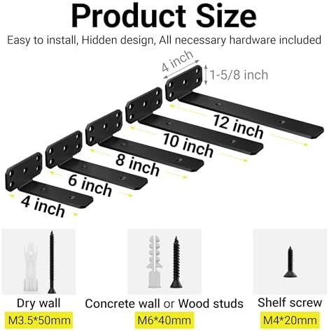 SKYSEN 8 Pack 6" Floating Shelf Bracket, Shelves Brackets, Wood Shelving Brackets Hardware - Heavy Duty - 4/6/8/10/12 in