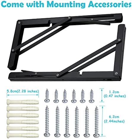 CLT 22" Black Folding Shelf Brackets Max. Load 440 lb, Heavy Duty DIY Wall Mounted Shelf Bracket Space Saving for Table 