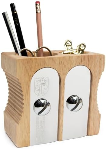Suck UK Pen Holder - Wooden Pencil Sharpener - Stationary Organiser - Desk Tidy - Quirky Office Desk Accessories - Funny Pencil Pot - Novelty Pen Holder - Vintage Teacher Gifts For Men - Double