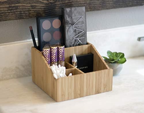 MobileVision Bamboo Makeup Organizer Cosmetics Caddy Holder for Lipsticks, Nail Polish, Palettes, Concealer, Brushes, Pe