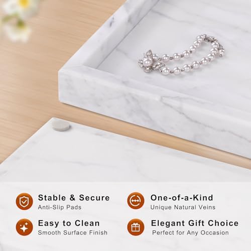 Marble Bathroom Tray for Countertop & Home Decor, Natural Decorative Marble Tray for Jewelry & Perfume Organizer, Luxury