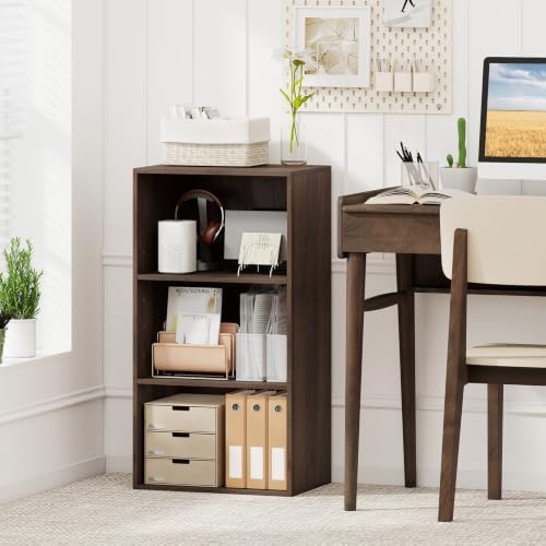 GIANTEX 3 Shelf Bookcase, Bookshelf Cube Storage Organizer, Dark Walnut
