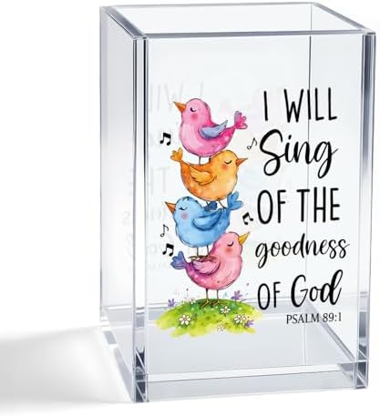 I Will Sing of The Goodness of God Acrylic Cosmetic Pencil Pen Holder Cup, Religious Faith-Based Gifts for Christian Mom Grandma Aunt Daughter Niece Women, Thanksgiving Gifts for Coworker Boss