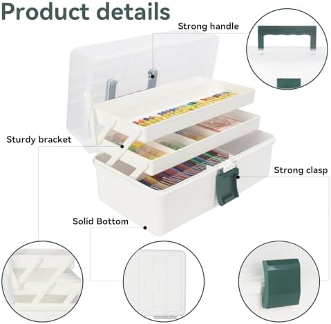 WEWLINE 13-Inch Art Box Organizer 3-Layer Craft Storage Organizer Sewing Kit Box with Handle Art Bin for Home,School,Off