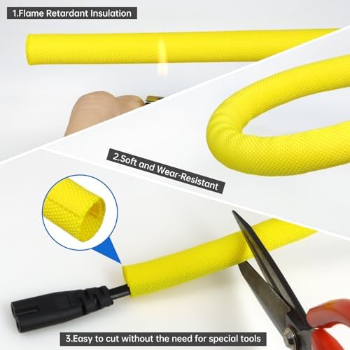 Split Braided Cable Sleeve，Flexible Wire Loom Tubing, Automotive Cord Protector Pet Proof, Cable Management for Computer