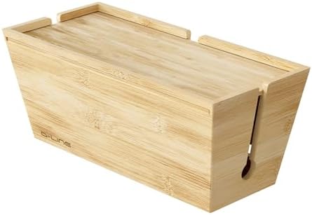 D-Line Bamboo Cable Management Box – Hide Power Strips, Large Cable Organizer Box for Home & Office, Wooden Cord Organis