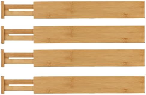 Cortesi Home Traci Natural Bamboo Spring Loaded Adjustable Drawer Dividers Set of 4