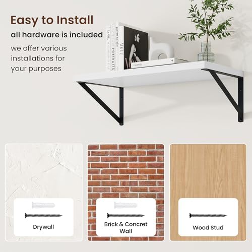 Axeman 20 Inch Floating Shelves, 10 Inch Deep White Wall Shelves Set of 2