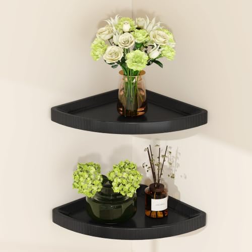 YMYNY Set of Corner Floating Shelves for Wall Mount 12" Black HFS001B-2