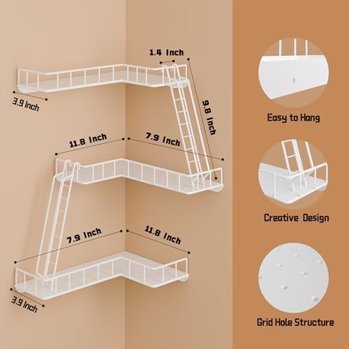 Fire Escape Wall Shelf - Modern City Style 3-Tier Corner Wall Shelves, Easy to Install Metal Ladder Shelf for Figures, N