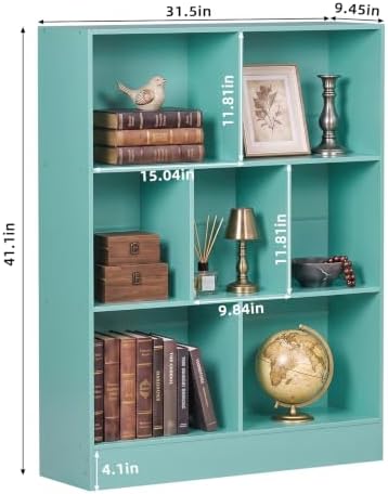 YAHARBO 3 Tier 7 Cube Mini Thin Bookshelf, Short Shallow Bookcase, Green
