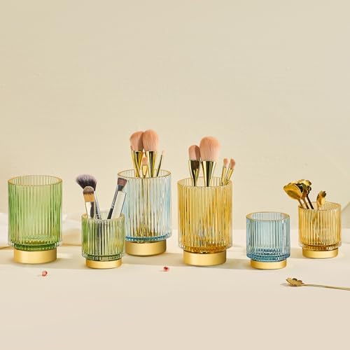 Makeup Brush Holder Organizer,Toothbrush Holders,Desk Pen Pencil Holder,Multifunctional Vintage Glass Brush Cup（S+L/Whit