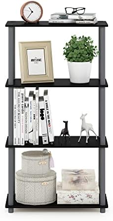 Furinno TURN-N-TUBE Storage Shelves, 4-Tier Toolless Book Shelf, Corner Shelf, Toolless Open Shelves, for Organization a