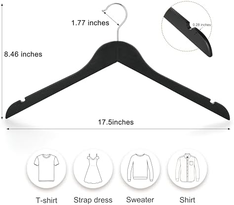 TOPIA HANGER Wooden Hangers 30 Pack, 0.28-inch Slim & Durable Clothes Hangers Space Saving, Black Wood Hanger with 360°S