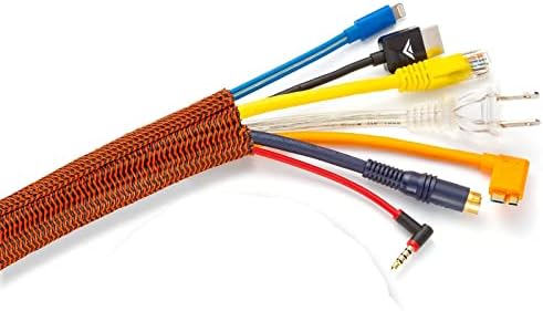 Maximm Cable Management Wire Loom 10ft 1/2 Inch Black and Orange Split Cord Protector