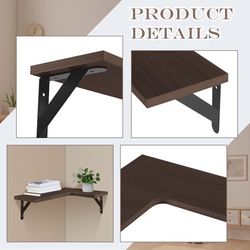 Corner Floating Shelves, Set of 4, Brown, 15.9 x 11.4 Inch