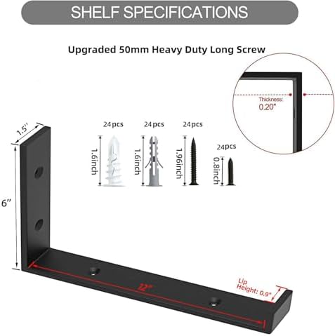 WEKIS Shelf Brackets 12 Inch, Strong Heavy Duty Floating Shelf Brackets Pack of 12, Industrial Metal Iron Matte Black Sh