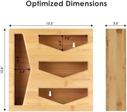 Bamboo Bag Storage Organizer for Kitchen Drawer, Baggie organizer, Compatible with Gallon, Quart, Sandwich and Snack Var