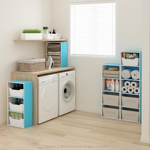 Furinno LUDER 4-Tier Book Shelf, Open Shelves Bookshelf, Light Blue/White