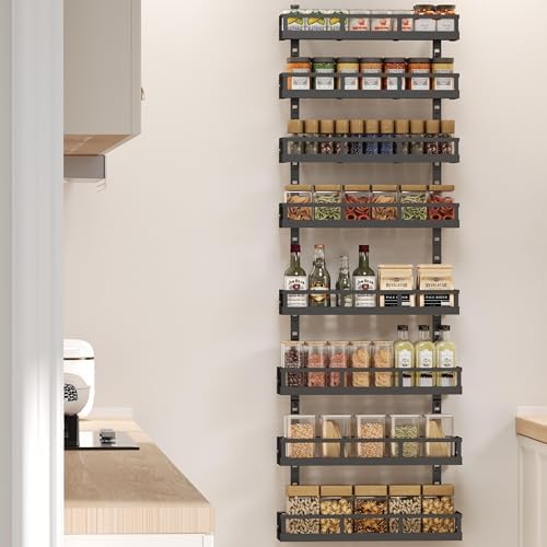 X-cosrack 8-Tier Adjustable Spice Rack – Wall-Mounted Space-Saving Organizer with Mixed Baskets, Large-Capacity Seasonin