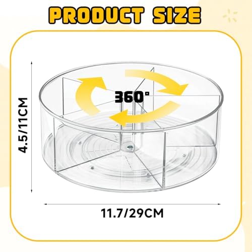 Clear Acrylic Drink Packet Organizer 11.7" x 11.7" x 4.5", 360° Rotating Carousel Lazy Susan Storage Bins Turntable 5-Co