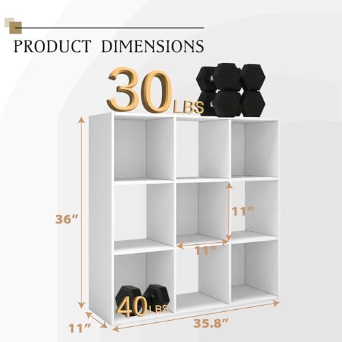 WannabeMyself【Easy Assembly】 9 Cube Storage Organizer with Anti-Tipping Kits,Reversible Open Back Book Shelf, Bookcase f