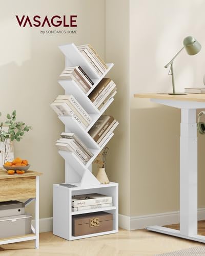 VASAGLE Tree Bookshelf, 7 Tiers, 2 Open Compartments, 15 x 8 x 48.5 Inches