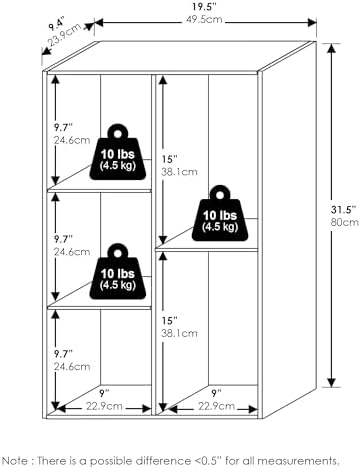 5-Cube Bookshelf, Reversible Bookcase, Book Shelf, Cube Storage Organizer, 9.4 x 19.5 x 31.5, for Home Office, Living Ro